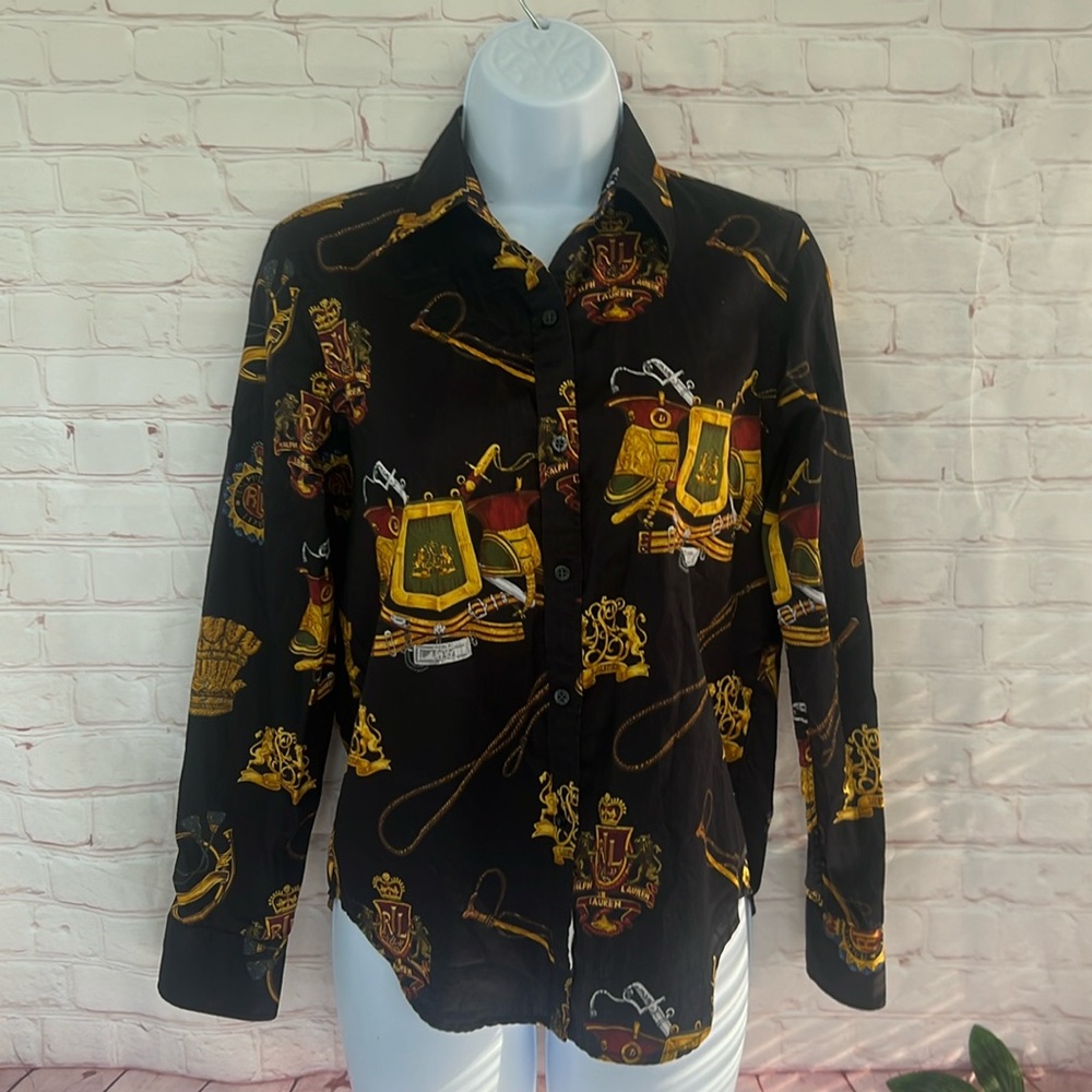 VTG Lauren Ralph Lauren Lion royal crown long sleeve button down shirt size P|P